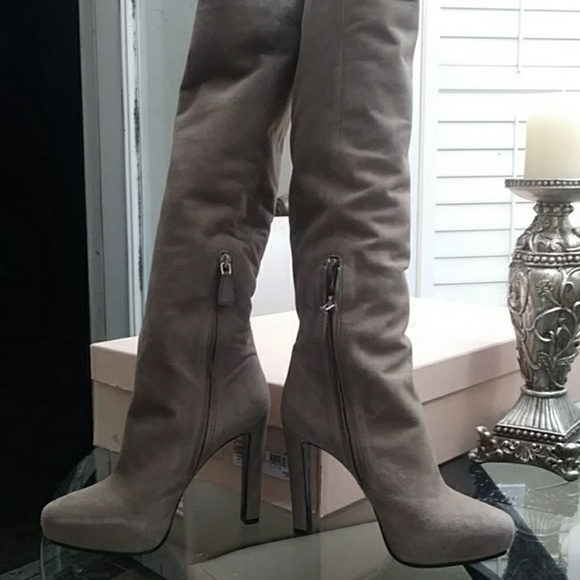 Prada 1WP087 taupe suede tall boots